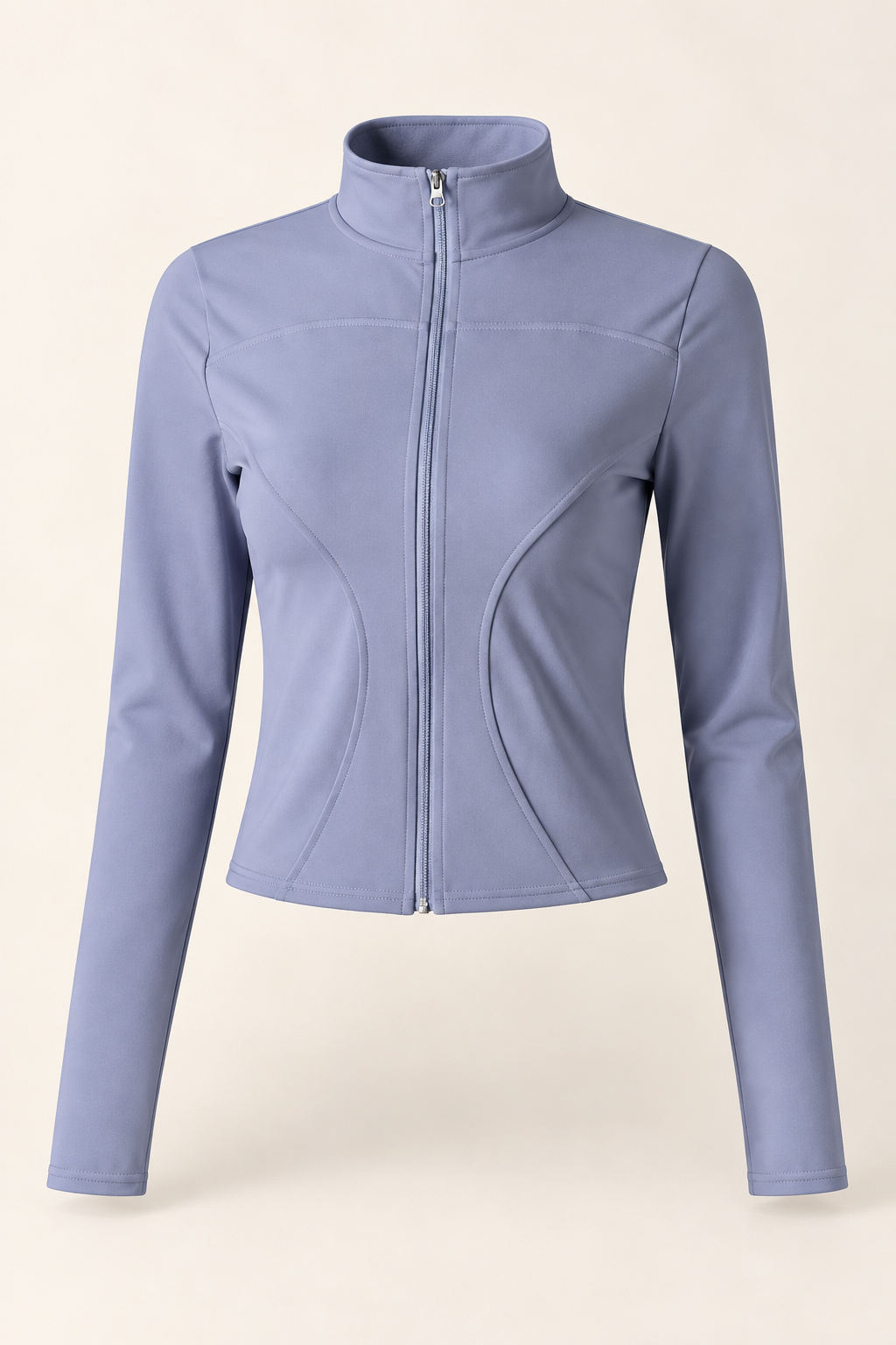 SEVLO fitted zip jacket in muted blue, front view